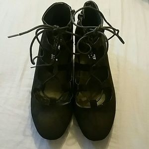 Primark black faux suede lace up booties