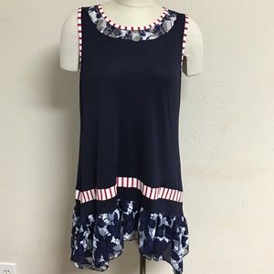 NWT Sleeveless Navy Red & White tunic