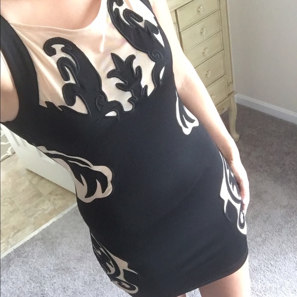 Mustard seed, black dress with nude see through