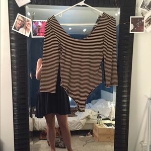 Black and Brown Scoop Neck Body Suit | M