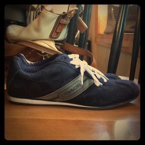 Navy blue coach sneakers. Only worn once-great!