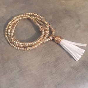 Gold Beaded Bracelet w/ Tassel