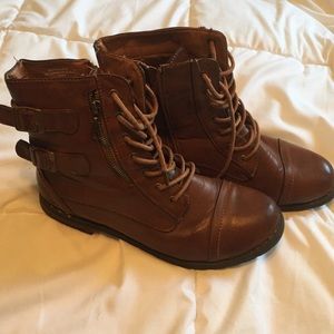 Lace up brown combat boots