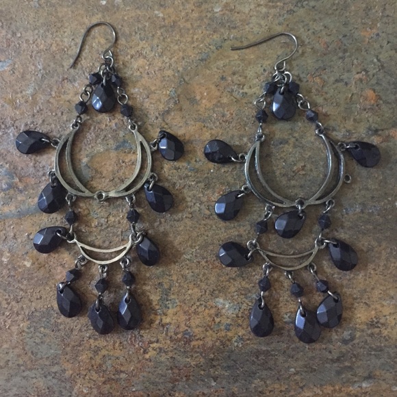 Black Multi-tiered Dangling Earrings