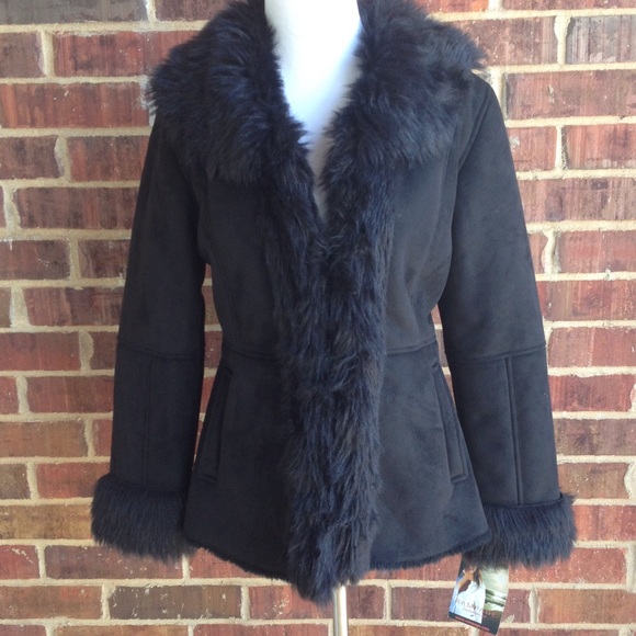 Black suede jacket lined with faux fur