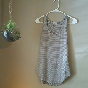Casual Olive Green and White Striped Tank