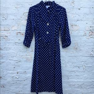 NWOT April Cornell Polkadot Blue &White Shirtdress
