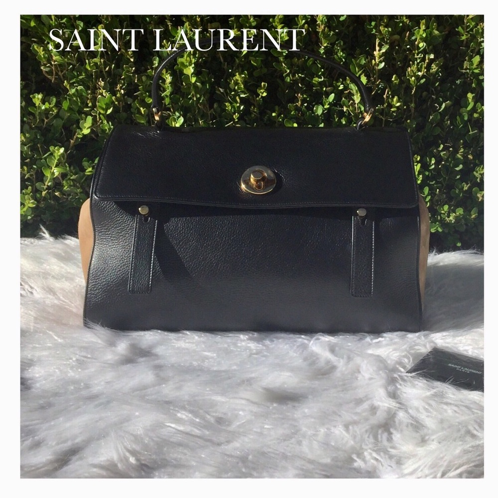 NWT SAINT LAURENT BLACK & BEIGE SATCHEL BAG