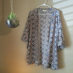 Navy Blue & Orange Patterned Cardigan