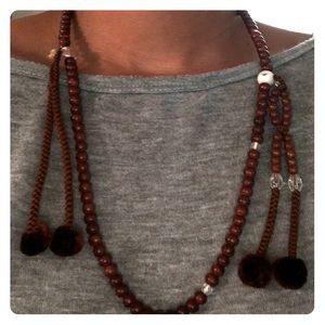 Vintage Brown Wooden/Plastic Bead Puff Necklace