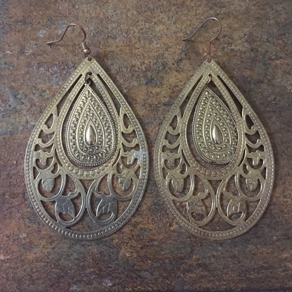 Double Tear Drop Gold Earrings
