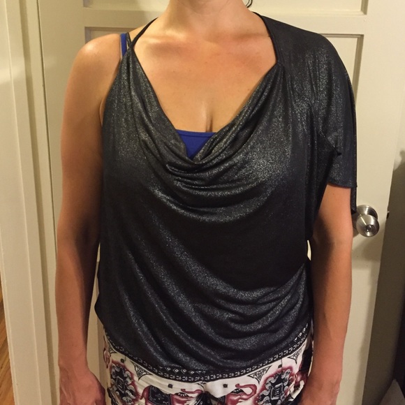 BEBE Shiny Black/Silver Top