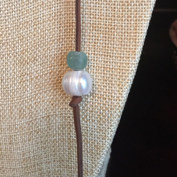 ONE LEFT HP NEW Pearl Leather Wrap Choker Necklace - Picture 3 of 4