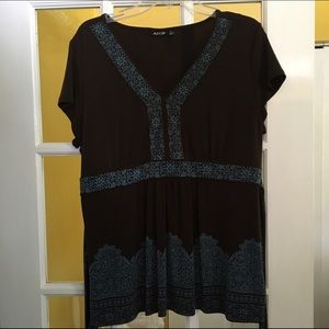 Brown and Blue Tie Back Top