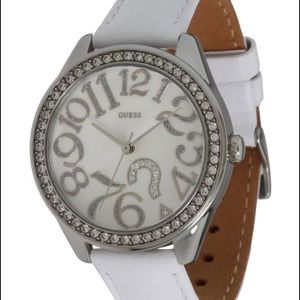 GUESS Quiz White Leather Strap Watch
