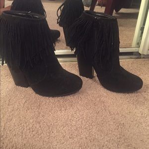 Black fringe ankle booties