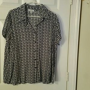 Blue, Gray & White Button Down Blouse