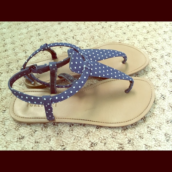 Navy Blue Polka Dot T-Strap Sandals