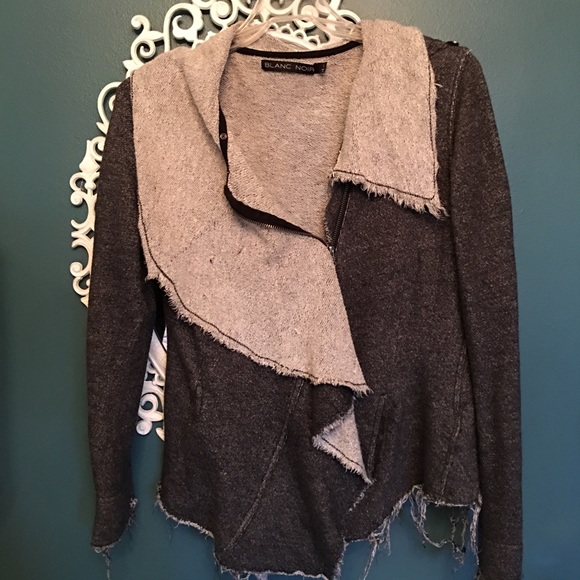 Blanc noir size large cotton terry zip up jacket