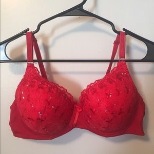 3 bras - red, grey, and white