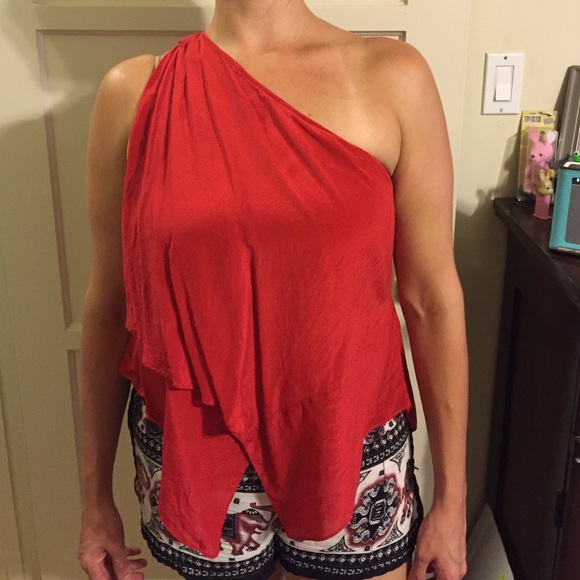 Red Silk Bebe Top