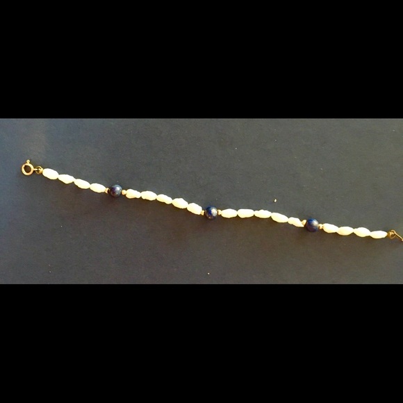 14k Lapis, Gold Beads & Freshwater Pearl Bracelet