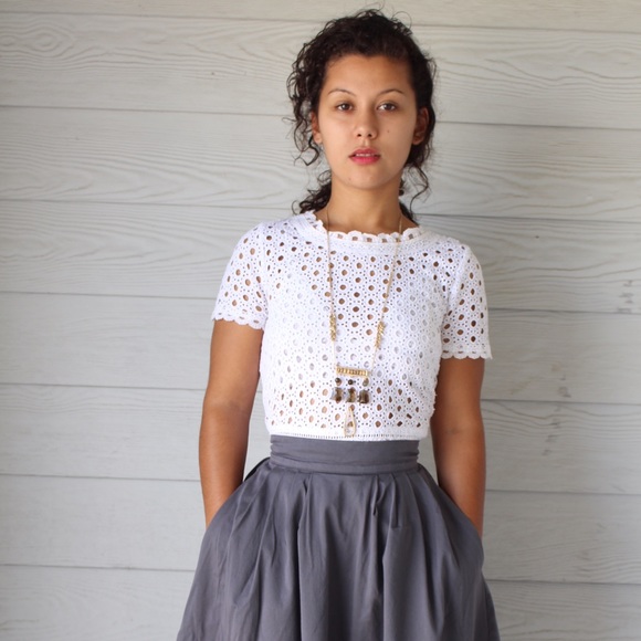 Delicate Cropped Laser-Cut Blouse