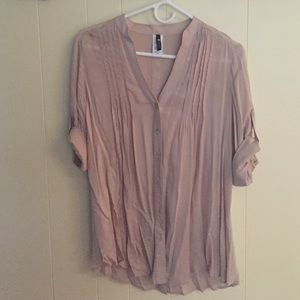 Cream button up blouse.