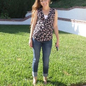 Black tank with Pink Floral Print