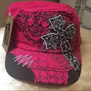 Bling Army Cadet Hat Cross NWT OS Pink