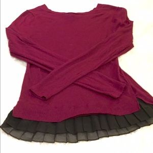 Ann Taylor S deep red sweater black ruffle in back