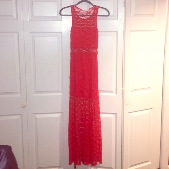 Red lace maxi dress