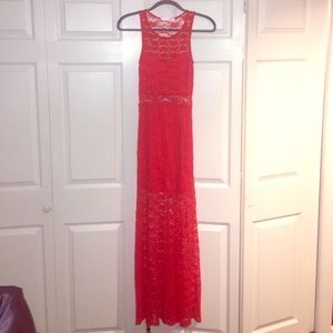 Red lace maxi dress