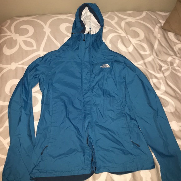 Teal North Face rain jacket