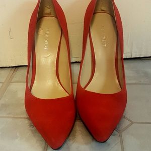 Nine West red suede pumps