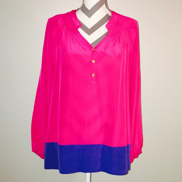Lilly Pulitzer Tops - Hot Pink & Blue Lilly Pulitzer Silk Elsa Top