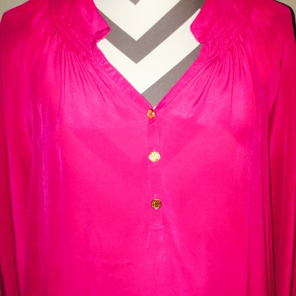 Hot Pink & Blue Lilly Pulitzer Silk Elsa Top - Picture 2 of 2