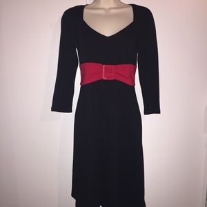 Striking Black Muse dress with attached Red Belt
