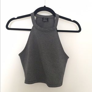 ZARA GREY CROP TOP WITH ROUND NECK