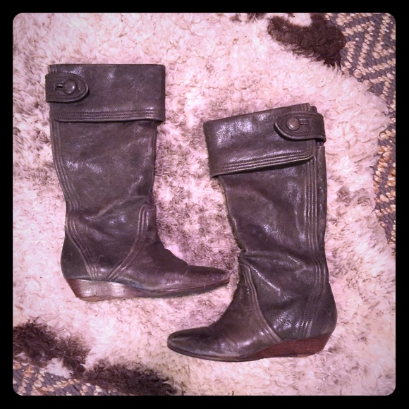 Frye grey leather wedge boots- Size 6