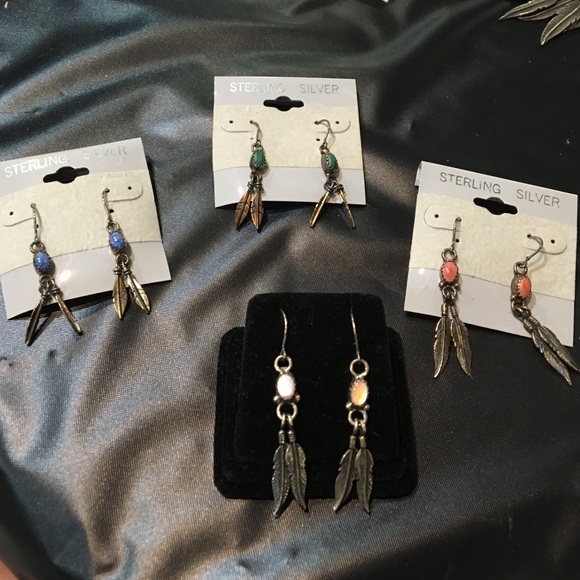 Native American Double Feather Earrings - image 2