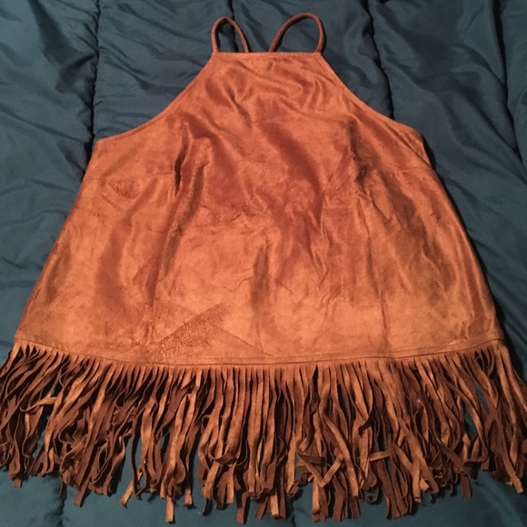 Faux suede fringe cami