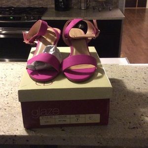 Hot pink wedge sandals