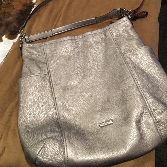 Coach cross body metallic silver purse