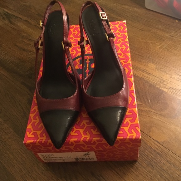 Tory Burch Shoes - Tory Burch black/Bordeaux felicity slingback