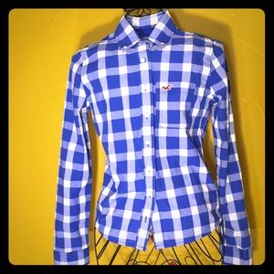 Blue and White Plaid HOLLISTER Button up