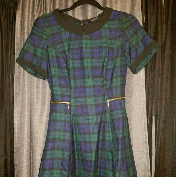 Blue Plaid collared skater dress