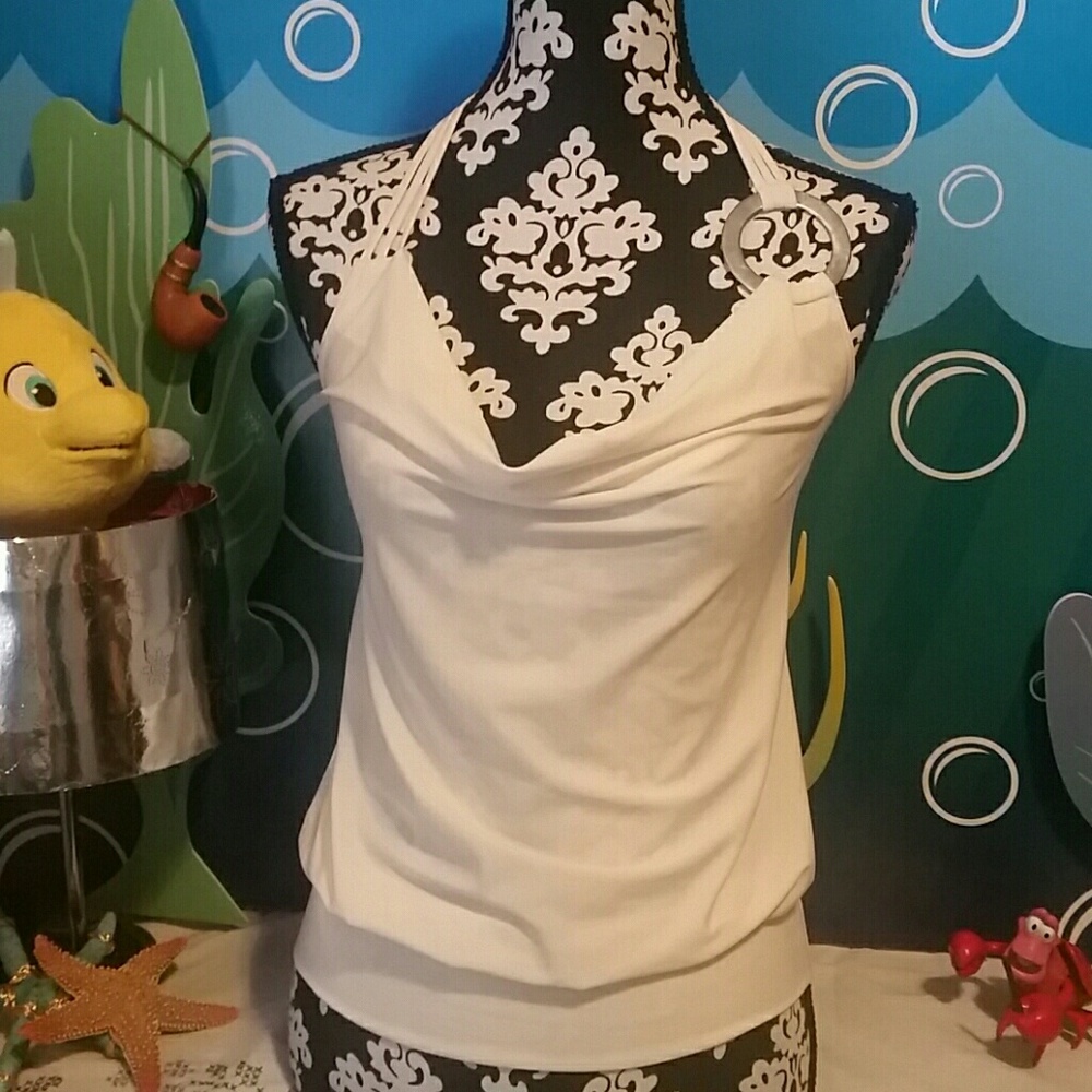 Halter top with metal ring embellishment