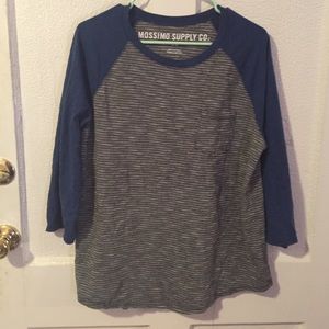 SOLD- Men's Gray and Blue Baseball Tee Shirt Large