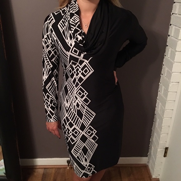 Asymmetrical patterned B&W dress